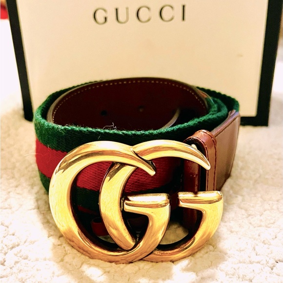 💐 GUCCI DOUBLE GG LEATHER CANVAS LOGO BELT ♥️💚 - Picture 4 of 9